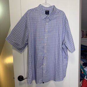 UNTUCKit by DXL Short Sleeve Plaid Blue White Cotton Wrinkle Free Dress Shirt